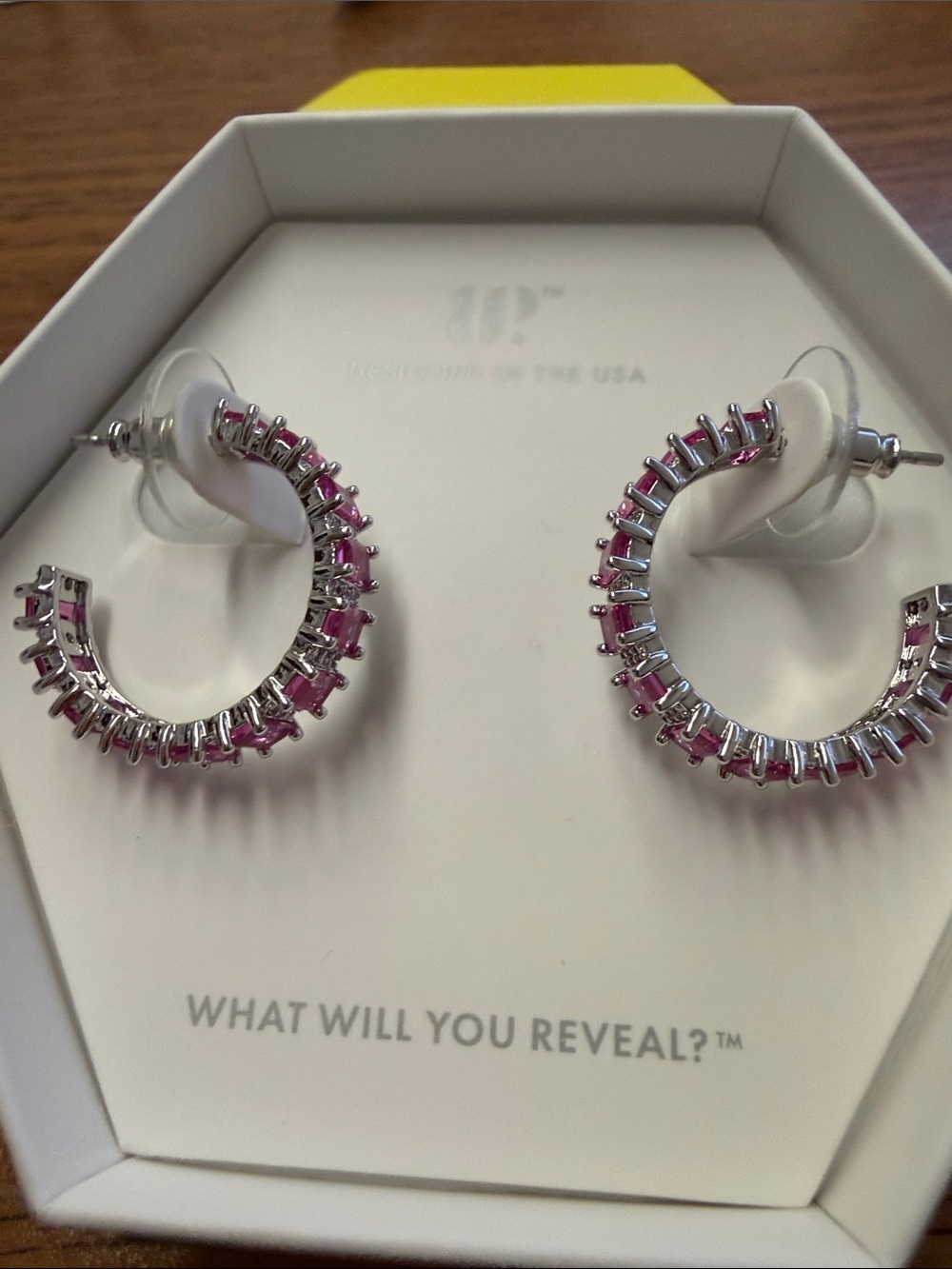 Bomb Party Pink Baguette Crystal Hoop Earrings